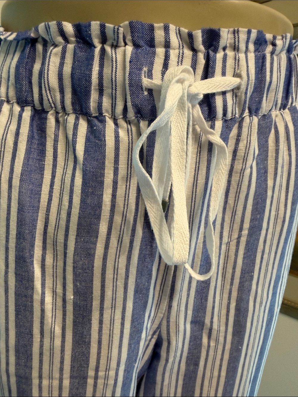 NWOT LOFT Blue & White Striped Linen Drawstring Pants w/Pockets - Picture 4 of 15